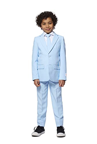 OppoSuits Cool Blue Einfarbiger Anzug für Jungen - Abschlussball- und Hochzeitsfeier-Outfit - einschließlich Blazer, Hose und Krawatte - Blau