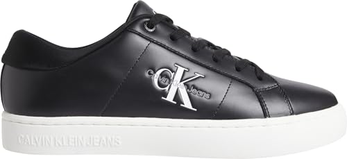 Calvin Klein Men's Cupsole Sneaker Leather, Black (Black/Bright White), 45 on Sale