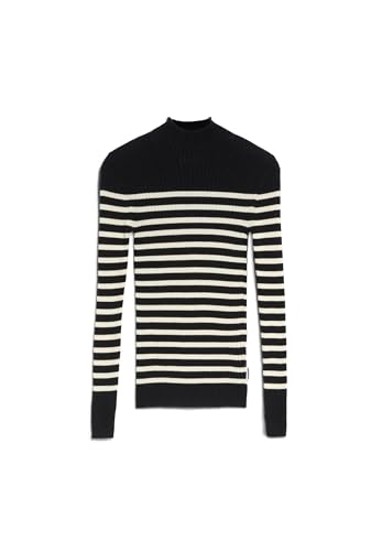 ARMEDANGELS Damen Pullover Slim Fit aus Bio-Baumwolle ALAANIA Placed Stripes Fitted Black-Oatmilk im Sale