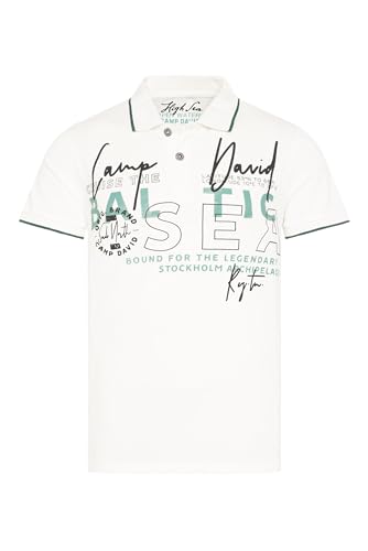 Camp David Herren Poloshirt aus Pikee mit Rubber Print Ivory im Sale