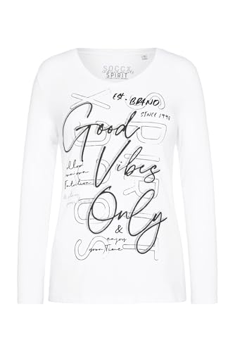 SOCCX Damen Langarmshirt mit V-Ausschnitt und Artwork Opticwhite im Sale