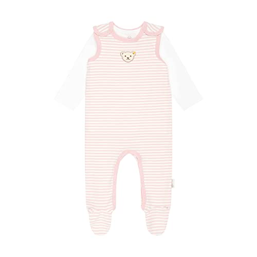 Steiff Unisex Baby Set Romper with Foot + T-Shirt Long Sleeve Toddler Pajamas, Silver PINK, 86 on Sale
