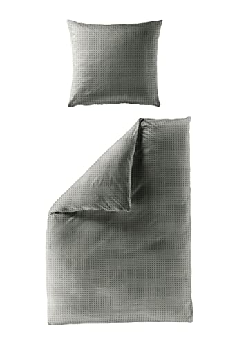 Bierbaum Mako Satin Wende Bettwäsche 135x200cm 2 TLG. Kariert Quadrate Grau Dunkelgrau im Sale