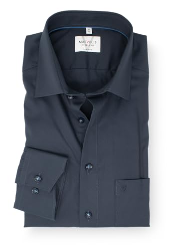 Marvelis Herren Businesshemd Langarm Non-Iron-Modern-Fit,Einfarbig,New Kent,Marine 18,44 im Sale