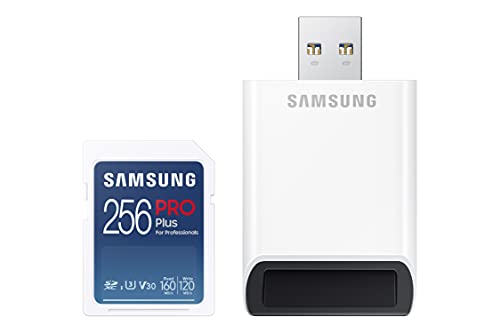Samsung PRO Plus SD Card, 256 GB, UHS-I U3, Full HD &amp; 4K UHD, 160 MB/s Read, 120 MB/s Write, Memory Card for SLR and Mirrorless Cameras, Includes USB Card Reader, MB-SD256KB/WW on Sale
