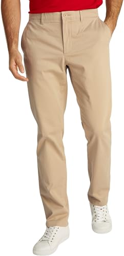 Tommy Hilfiger Herren Chino Hose Denton Satin Straight Fit, Beige (Batique Khaki), 29W/28 im Sale