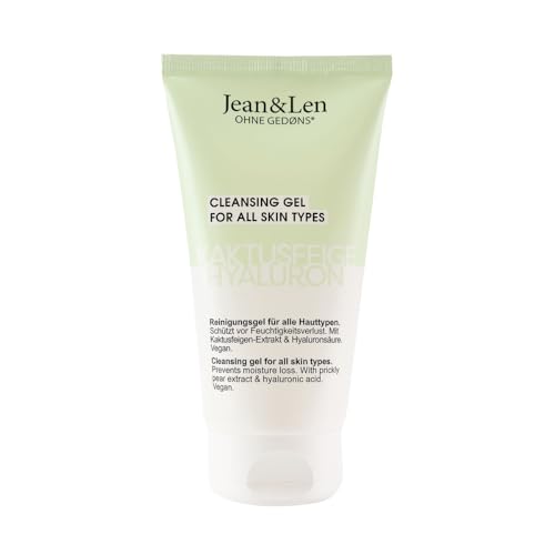 Jean &amp; Len Moisturizing Cleansing Gel with Prickly Pear &amp; Hyaluronic Acid, mild facial cleanser, suitable for all skin types, facial wash gel, paraben-free and silicone-free, vegan, 150 ml on sale