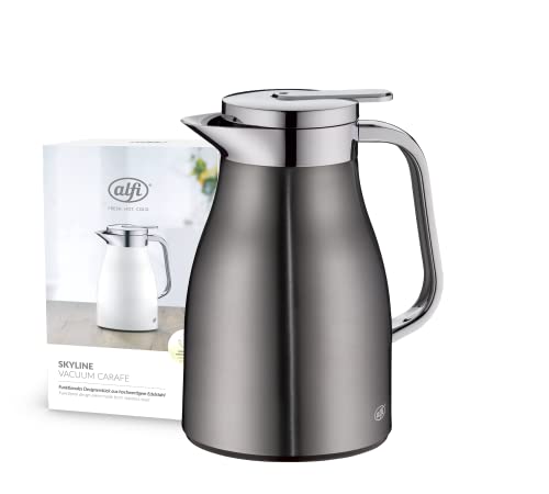 alfi SKYLINE 650ml, cool grey mat, stainless steel vacuum jug with hygienic tempered glass insert, screw cap with convenient push button, ergonomic handle, with one hand, ideal as a coffee pot on sale