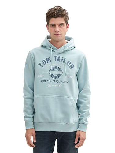 TOM TAILOR Herren Hoodie Sweatshirt mit Logo-Print, 30463 - Dusty Mint Blue, im Sale
