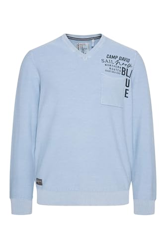 Camp David Herren Pullover Linksstrick mit Used Look Summer Blue im Sale