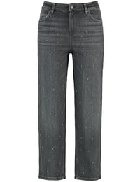 Thumbnail for Gerry Weber Damen 7/8 Jeans mit Steinchenzier unifarben, Washed-Out-Effekt 7/8 Länge Black Denim lg use-baffi-des 38 im Sale