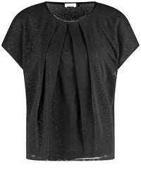 Thumbnail for Gerry Weber Damen Blusenshirt mit schimmerndem Overlayer Kurzarm, überschnittene Schultern unifarben Schwarz 36 im Sale