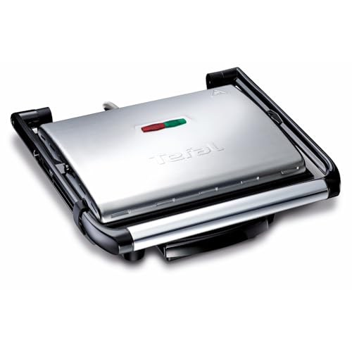 Tefal Kontaktgrill Inicio GC241D | Elektrogrill/Sandwichtoaster | Fettarmes Grillen | Panini,Toasts,Steak,Gemüse | Antihaftbeschichtete Grillplatten | 2000W | 36.3x10.8x33.2cm | Edelstahl/Schwarz im Sale