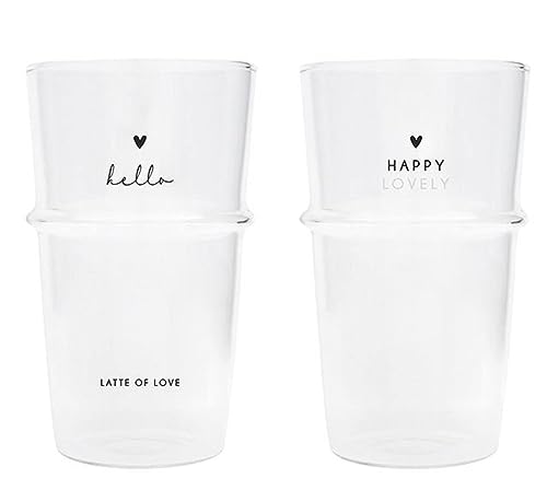 Bastion Collections Gläser-Set Latte Macchiato Hello & Happy Lovely 2tlg. versch. Motive Glas transparent schwarz bedruckt H14cm gedeckter Tisch
