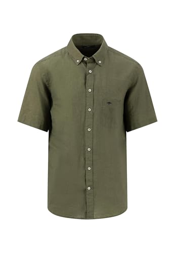 FYNCH-HATTON Lightweight Short-Sleeved Shirt with Button-Down Collar Dusty Olive/ on Sale