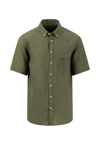 Thumbnail for FYNCH-HATTON Lightweight Short-Sleeved Shirt with Button-Down Collar Dusty Olive/ on Sale