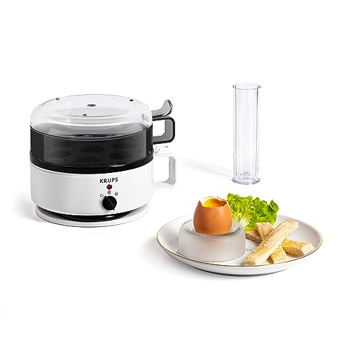 Krups Ovomat Super Eierkocher, Für bis zu 7 Eier, Koch- und Warmhaltefunktion, Inkl. Wasser-Messbecher mit Eierstecher, Signalton, BPA-frei, EG230115, Weiß/Schwarz im Sale