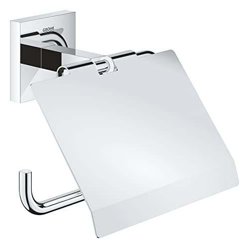 GROHE Start Cube, Toilettenpapierhalter WC ohne Bohren (Klopapierhalter zum Kleben und Bohren geeignet, mit Schrauben & Dübel, Kleber separat kaufen, verdeckte Befestigung), eckig, chrom, 41102000 im Sale