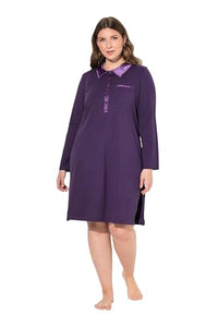 Thumbnail for Ulla Popken Damen, Kragen, Satindetails, Langarm Nachthemd, aubergine, 58/60 im Sale
