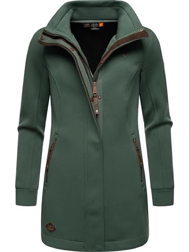 Ragwear Damen Leichter Sweat-Übergangsmantel lang windabweisendl mit hohem Kragen Letrice Bonded Pine Green Gr. 3 im Sale