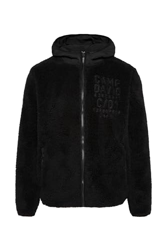 Camp David Herren Teddyfleecejacke mit Ripstop-Kapuze und Stickereien Black im Sale