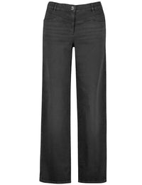 Thumbnail for Samoon Damen Jeans mit weitem Bein Carlotta Washed-Out-Effekt, unifarben reguläre Länge Black 52 im Sale