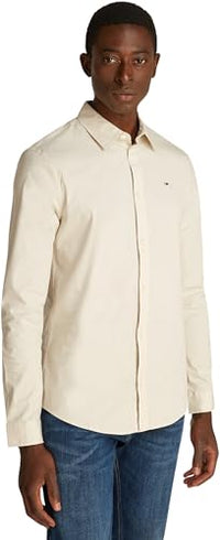 Thumbnail for Tommy Jeans Herren Hemd Original Stretch Shirt Slim Fit, Elfenbein (Newsprint), im Sale