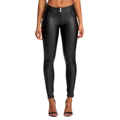 Freddy WR.UP Vegan Leather Damen Push-Up Lederhose - Regular Waist Super Skinny - Schwarz im Sale