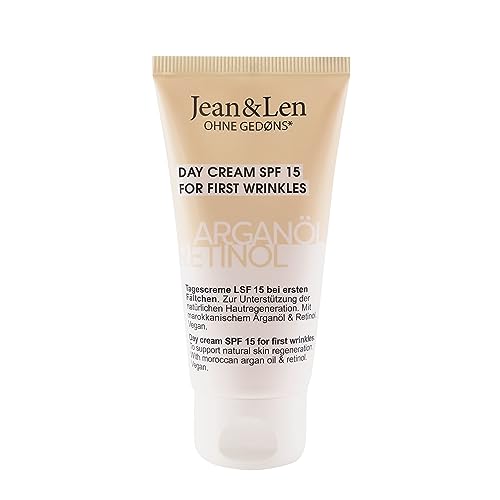Jean & Len Regenerierende Tagescreme LSF15 Arganöl & Retinol, bei ersten Fältchen, unterstützt die natürliche Hautregeneration, Tagescreme mit Lichtschutzfaktor, ohne Parabene & Silikone, vegan, 50 ml im Sale