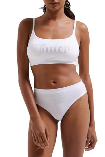 Juicy Couture Women's Diamante Bralette &amp; Brief Underwear Wireless Bra and Briefs for Sports, Leisure, and Fitness in Various Colors Lingerie Set, White, Standard on Sale