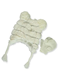 Thumbnail for Laura Ashley Infant Plush Sequin Hat With Mittens Set - ivory, 6-12 months im Sale