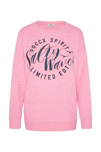 SOCCX Damen Oversized Pullover mit Glitter Print Nautic Navy im Sale