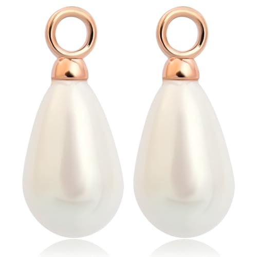 Nobel SCHMUCK Rosegold Charm Anhänger Perle Weiß 925 Sterling Silber für Creole 2 Stück Träne Tropfen im Sale