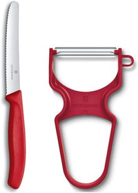 Thumbnail for Victorinox Swiss Classic Gemüsemesser-Set, 2-teilig, Inkl. Tomatenmesser Wellenschliff und Sparschäler, Scharfe Klinge, Spülmaschinengeeignet, rot im Sale