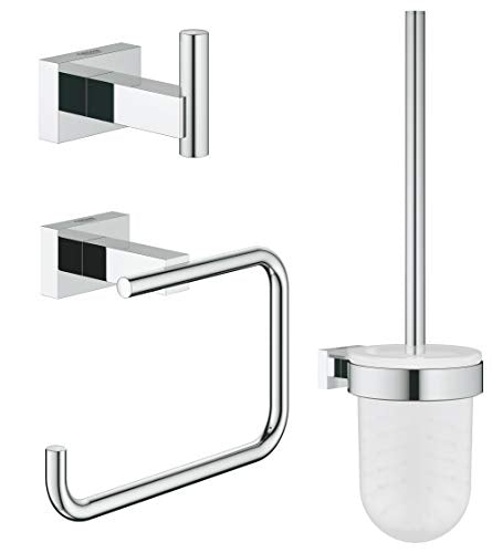 GROHE Essentials Cube - WC-Set 3 in 1 (pflegeleichte Chromoberfläche, Material aus Glas und Metall, verdeckte Befestigung, langlebig), chrom, 40757001 im Sale