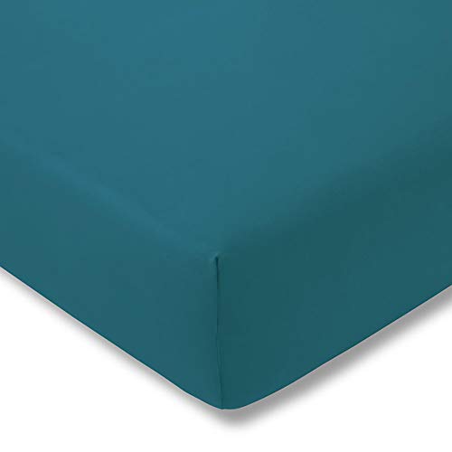 ESTELLA fitted sheet, twisted jersey | Cyan | 200x200 cm | suitable for mattresses 180-200 cm (width) x 200-220 cm (length) | dryer-safe and non-iron | 100% cotton | 97% cotton, 3% elastane on sale