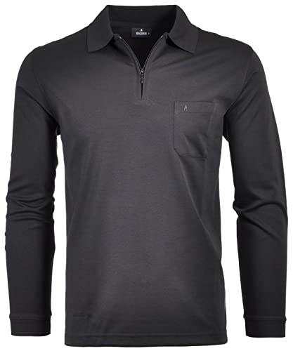 Ragman Herren Softknit-Poloshirt Langarm mit Zip  Silbergrau im Sale