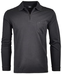 Thumbnail for Ragman Herren Softknit-Poloshirt Langarm mit Zip  Silbergrau im Sale