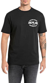 Thumbnail for Replay Herren T-Shirt Kurzarm mit Logo-Print, Schwarz (Black 098), im Sale