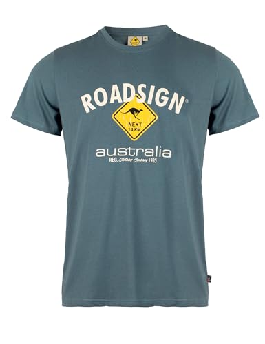 ROADSIGN australia Herren T-Shirt mit Logo-Aufdruck und Rundhalsausschnitt, 100% Baumwolle grau | 3 im Sale