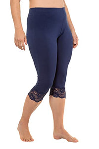 Thumbnail for Ulla Popken Damen Capri, Elastischer Spitzensaum Hosen, Navy, 58/60 EU im Sale
