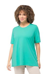Thumbnail for Ulla Popken Women's A-Line Round Neck Short Sleeve T-Shirt, Turquoise Green, 54-56 on Sale
