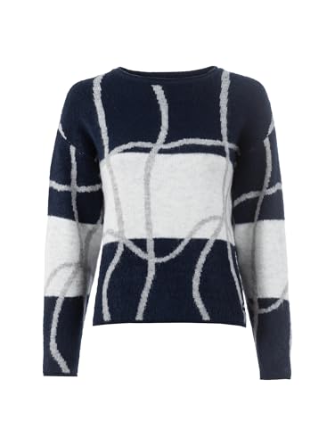 s'questo Knit 1/1 Knit Sweater, Round Neck, Blue, Graphic Pattern Navy Soquesto Collection Sweet Soul on Sale