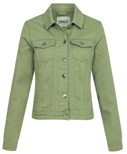 ONLY Women's Denim Jacket Tia Colored Transition Jacket with Button Placket 15318398 Oil Green 42 on Sale
