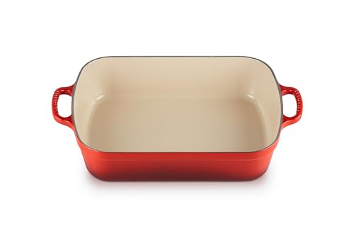 Le Creuset Signature Cast Iron Roasting Pan, 33 cm, Rectangular, Suitable for all hob types and induction, Volume: 4.9 l, 3.85 kg, Cherry Red, 20184330602422 on Sale