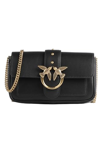 Pinko Women's Love ONE Pocket C Vitello SETA Handbag, Z99q_black-Antique Gold on Sale