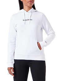 Thumbnail for Tommy Jeans Damen Hoodie Regular Serif Linear mit Kapuze, Weiß (White), XXS