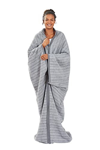 Ibena Fano Wohnmantel 150x200 cm – Kuscheldecke mit Ärmeln grau hellgrau, mit praktischen Druckknöpfen und Reißverschluss, Ärmeldecke kuschelig weich und angenehm warm im Sale