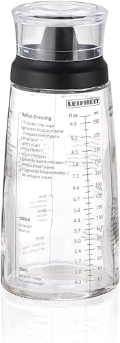 Leifheit Dressing Shaker, high-quality glass bottle with various recipes for salad dressings, measuring cup with drip-free spout, dishwasher-safe dressing container on sale