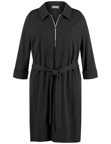 Samoon Damen Knieumspielendes Kleid mit Bindegürtel 3/4 Arm, mit Ärmelaufschlag unifarben kniebedeckend Black 52 im Sale